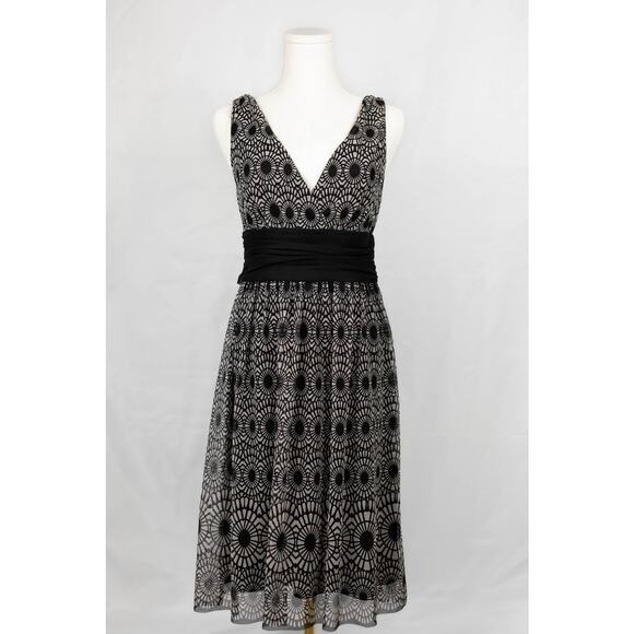 London Times Size 8 Dress Cocktail Sash Tie V Neck Black Gray - Picture 1 of 7